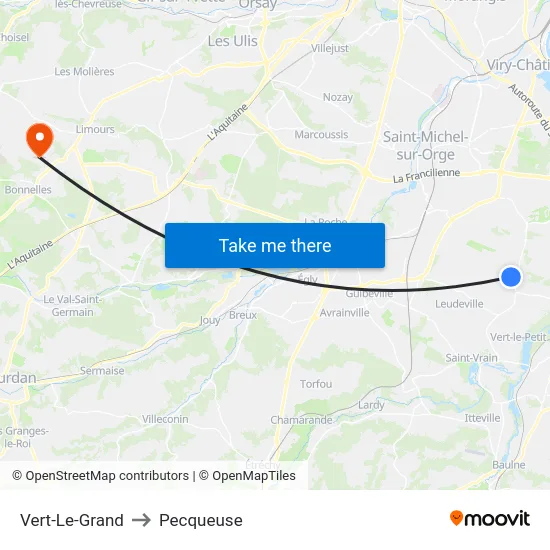 Vert-Le-Grand to Pecqueuse map