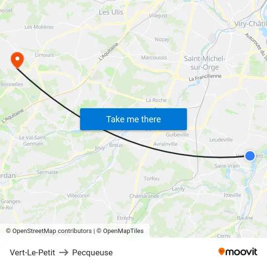 Vert-Le-Petit to Pecqueuse map
