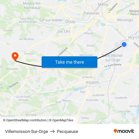 Villemoisson-Sur-Orge to Pecqueuse map