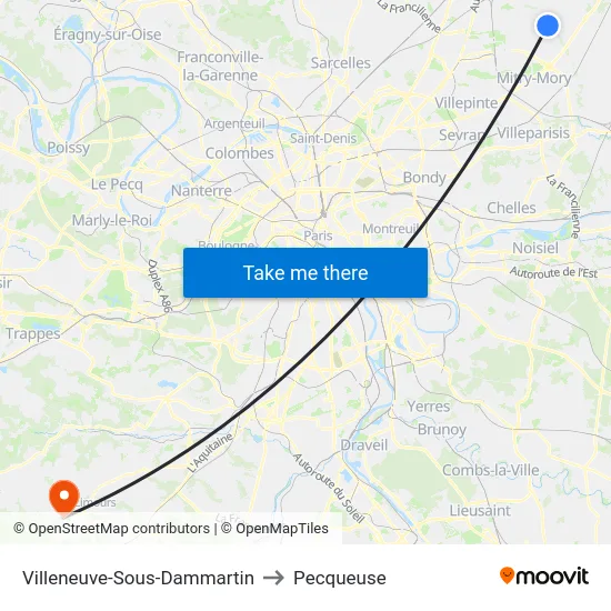 Villeneuve-Sous-Dammartin to Pecqueuse map