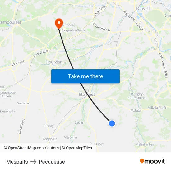 Mespuits to Pecqueuse map