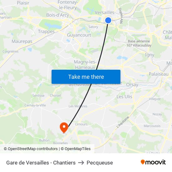 Gare de Versailles - Chantiers to Pecqueuse map