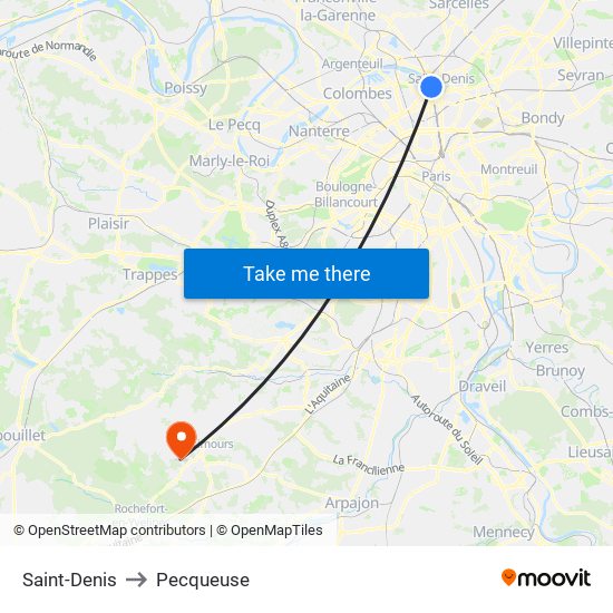 Saint-Denis to Pecqueuse map