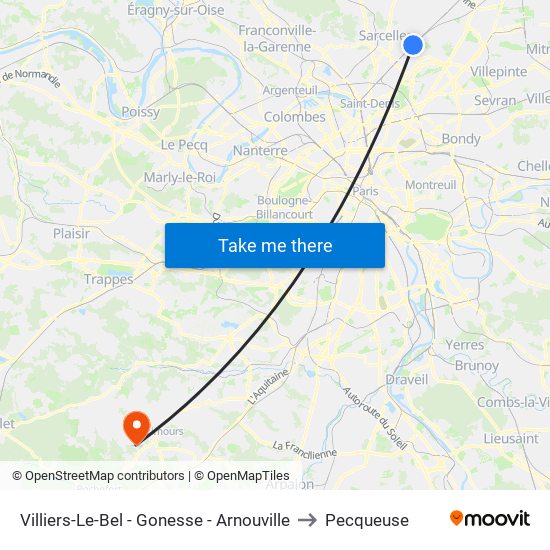 Villiers-Le-Bel - Gonesse - Arnouville to Pecqueuse map
