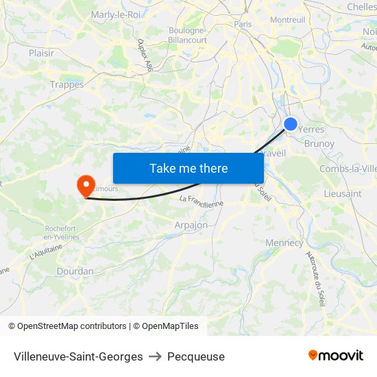 Villeneuve-Saint-Georges to Pecqueuse map