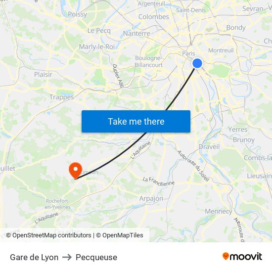 Gare de Lyon to Pecqueuse map