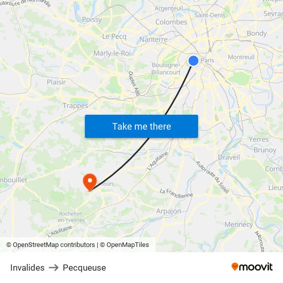 Invalides to Pecqueuse map