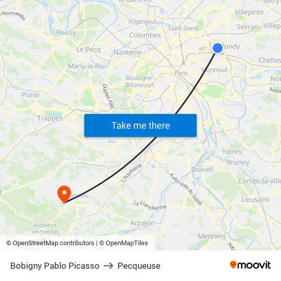 Bobigny Pablo Picasso to Pecqueuse map