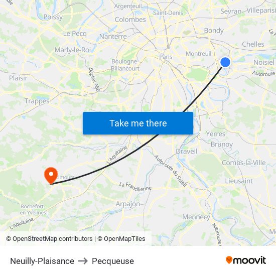 Neuilly-Plaisance to Pecqueuse map