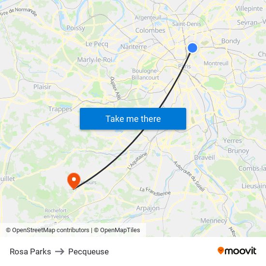 Rosa Parks to Pecqueuse map