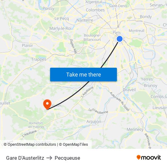 Gare D'Austerlitz to Pecqueuse map