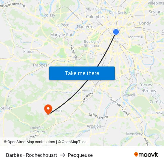 Barbès - Rochechouart to Pecqueuse map