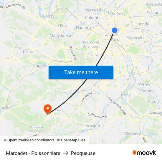 Marcadet - Poissonniers to Pecqueuse map