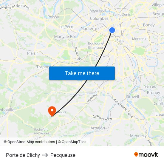 Porte de Clichy to Pecqueuse map