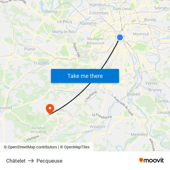 Châtelet to Pecqueuse map