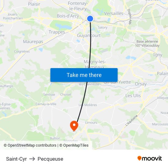 Saint-Cyr to Pecqueuse map