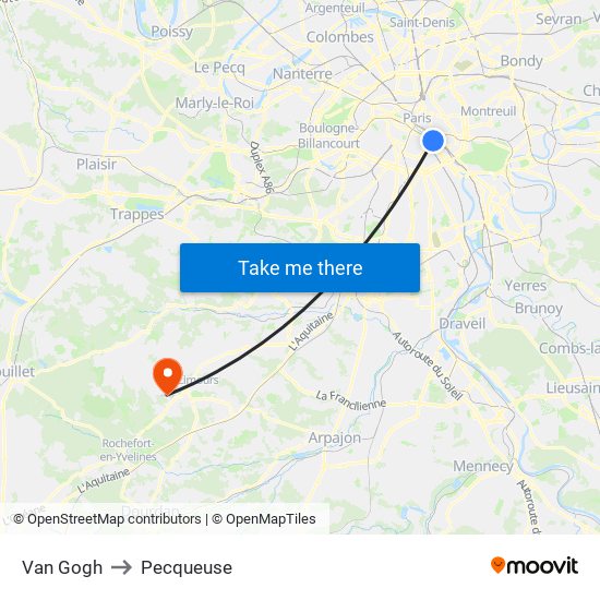 Van Gogh to Pecqueuse map