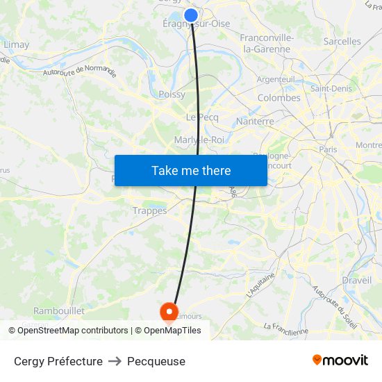 Cergy Préfecture to Pecqueuse map