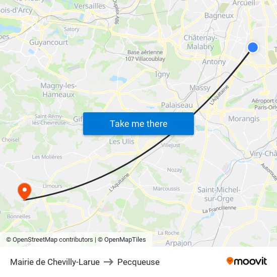 Mairie de Chevilly-Larue to Pecqueuse map