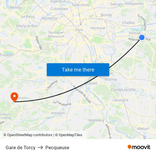 Gare de Torcy to Pecqueuse map