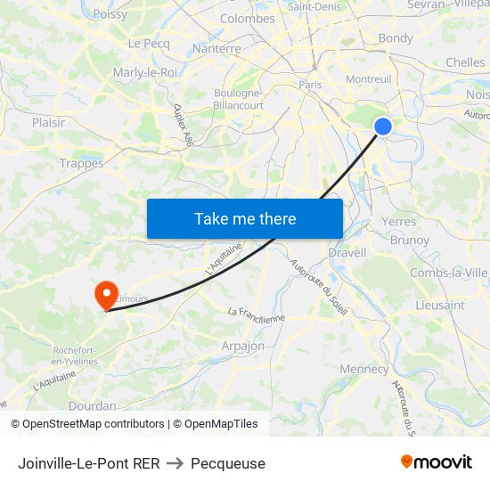 Joinville-Le-Pont RER to Pecqueuse map