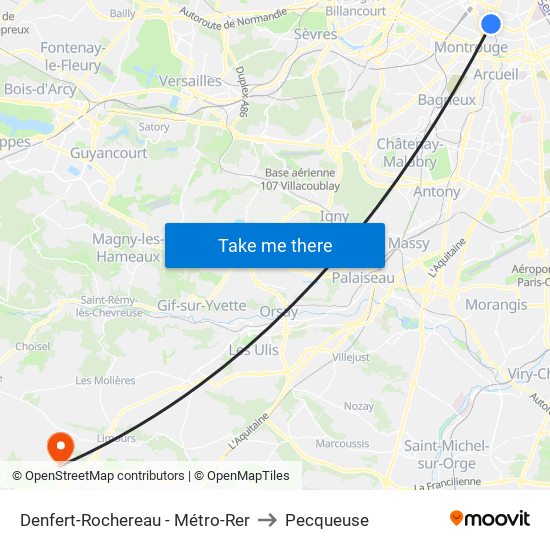 Denfert-Rochereau - Métro-Rer to Pecqueuse map