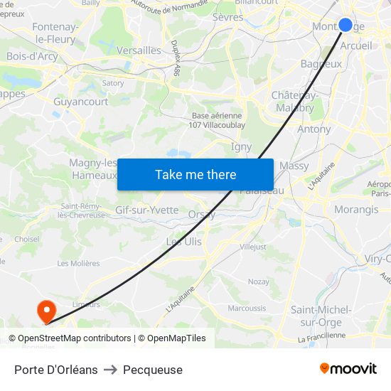 Porte D'Orléans to Pecqueuse map