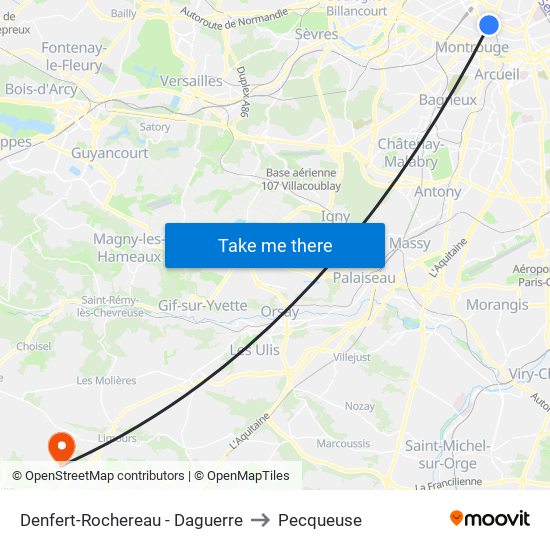 Denfert-Rochereau - Daguerre to Pecqueuse map
