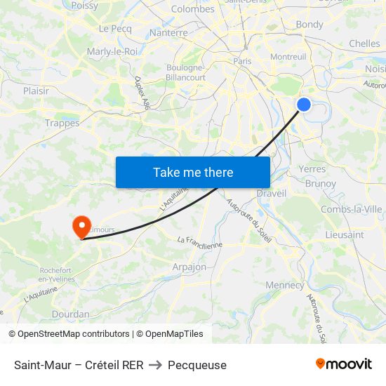 Saint-Maur – Créteil RER to Pecqueuse map