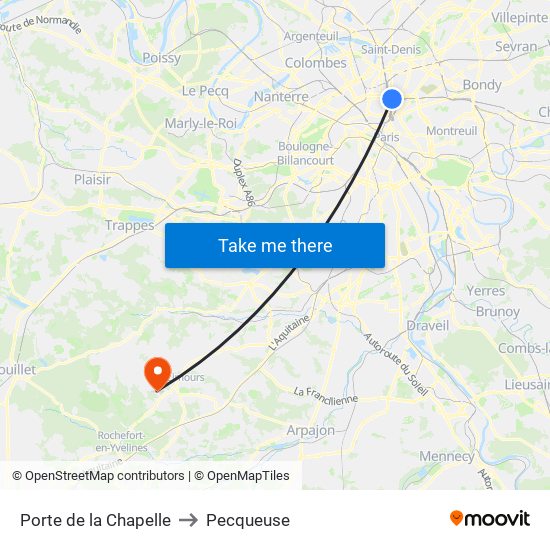 Porte de la Chapelle to Pecqueuse map