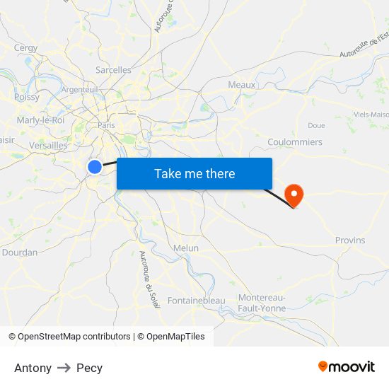 Antony to Pecy map