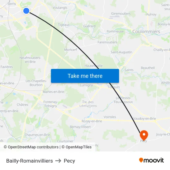Bailly-Romainvilliers to Pecy map