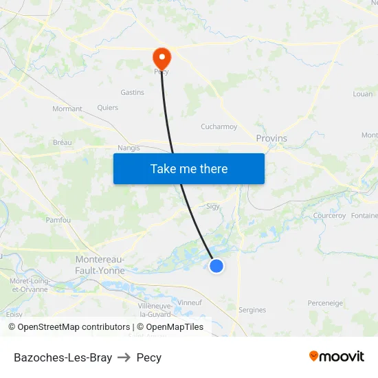 Bazoches-Les-Bray to Pecy map