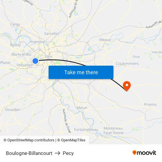 Boulogne-Billancourt to Pecy map