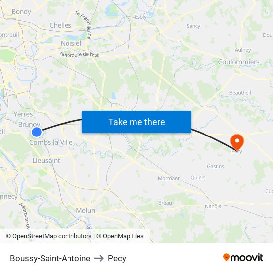 Boussy-Saint-Antoine to Pecy map