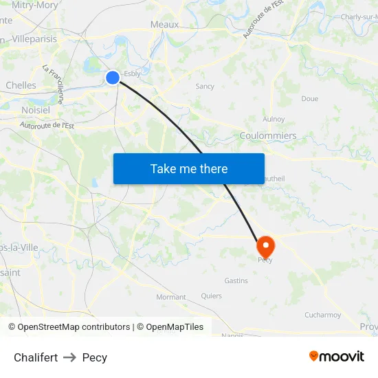 Chalifert to Pecy map