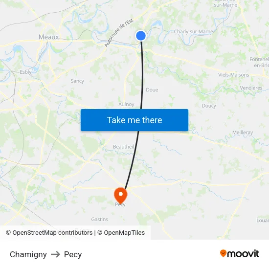 Chamigny to Pecy map