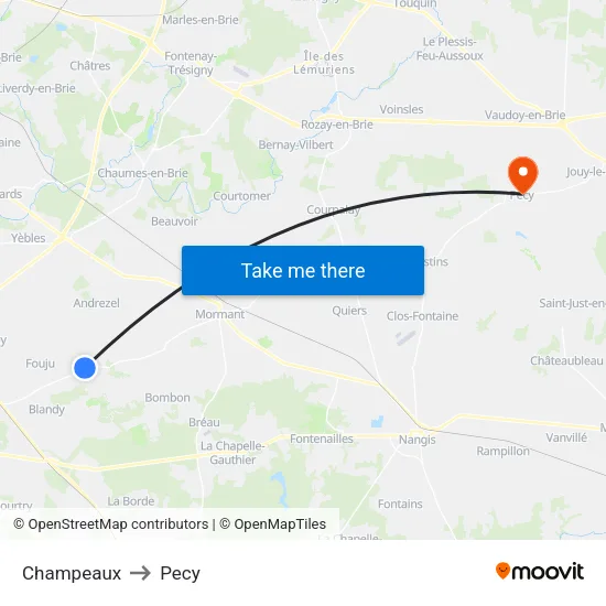 Champeaux to Pecy map