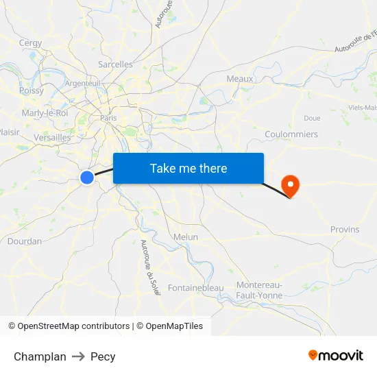 Champlan to Pecy map