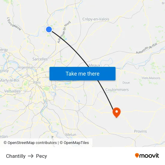 Chantilly to Pecy map