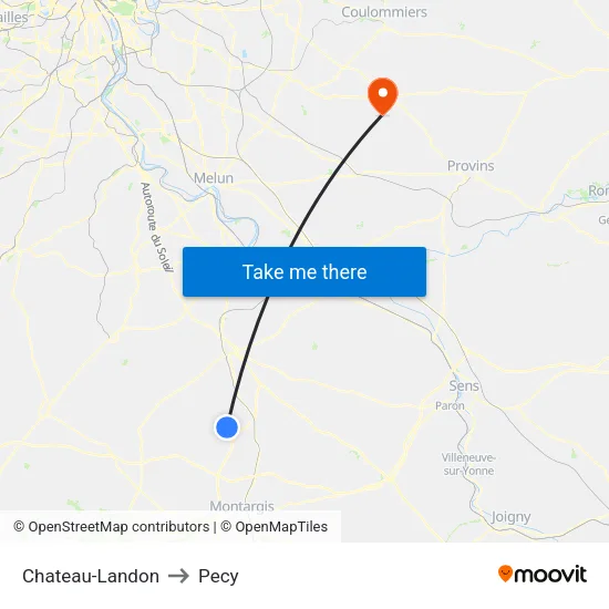 Chateau-Landon to Pecy map