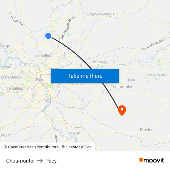 Chaumontel to Pecy map