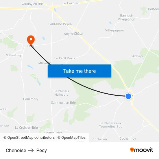 Chenoise to Pecy map