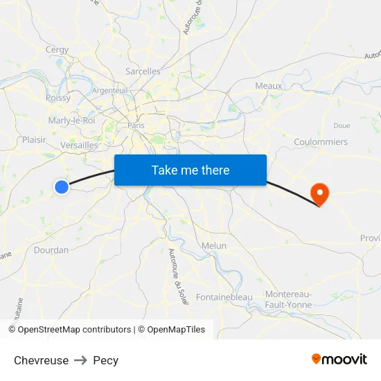 Chevreuse to Pecy map