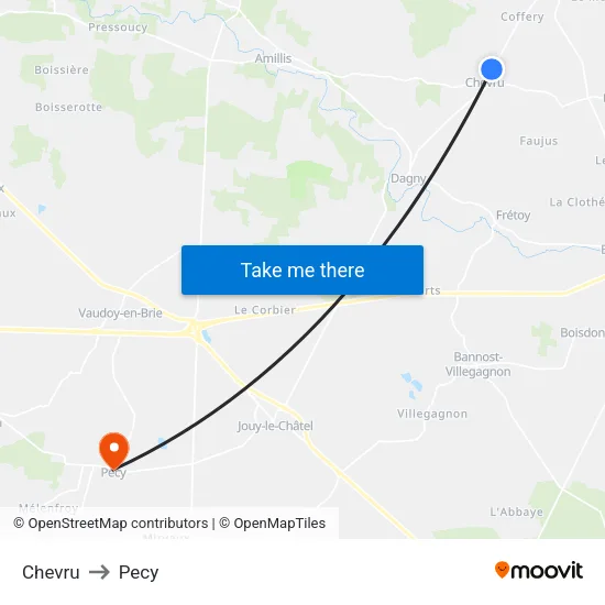 Chevru to Pecy map
