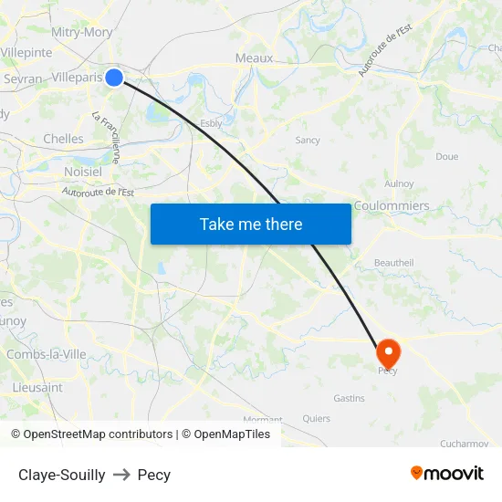 Claye-Souilly to Pecy map