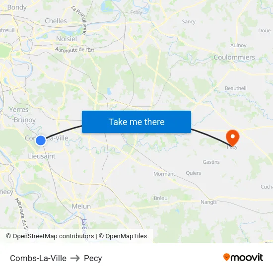 Combs-La-Ville to Pecy map