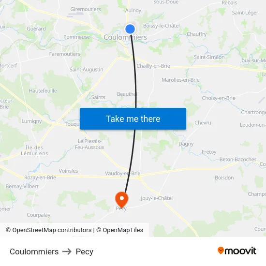 Coulommiers to Pecy map