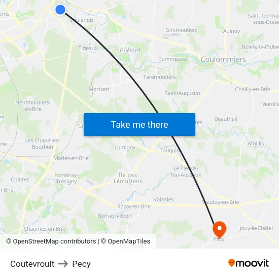 Coutevroult to Pecy map