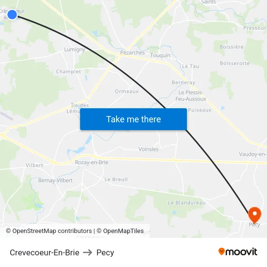 Crevecoeur-En-Brie to Pecy map